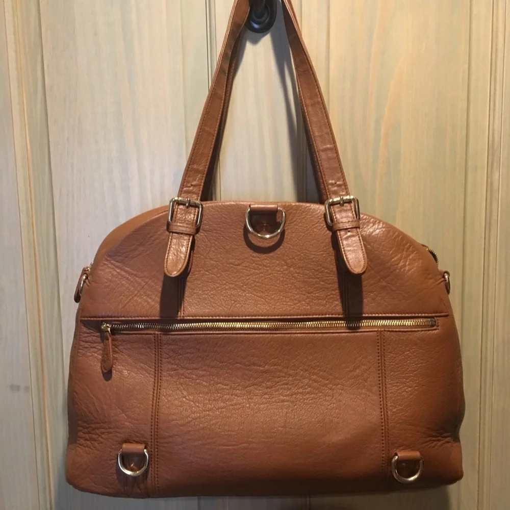 Tan Leather Diaper Bag by Lily Jade